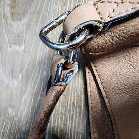 Rebecca Minkoff Pebbled Leather Camel Brown V-Zipper Hobo Shoulder Bag - Picture 14 of 15